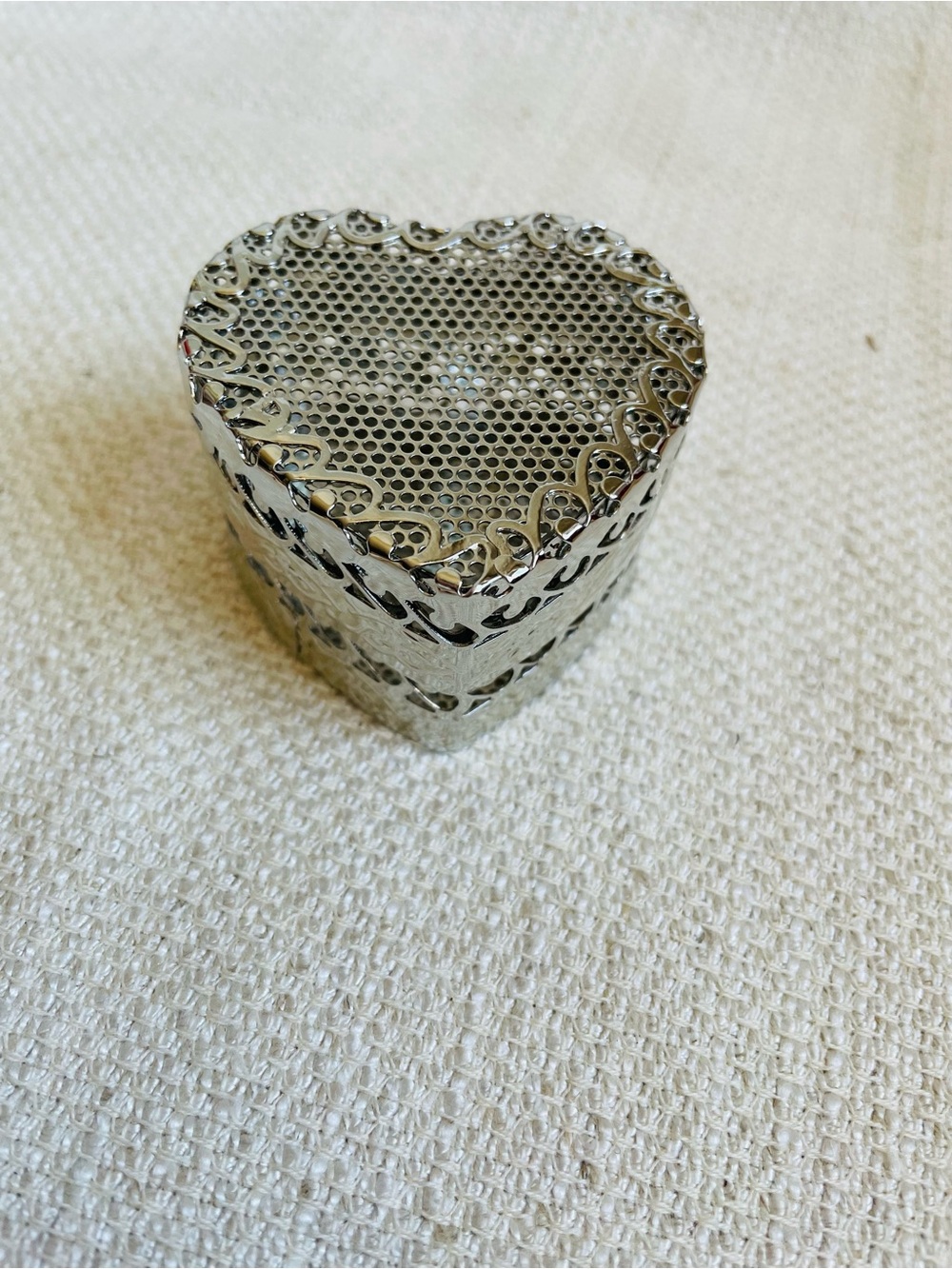 Vintage Heart-Shaped Silver Filigree Miniature Trinket Box 2x2"
